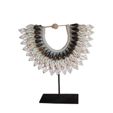 Half Round Tribal Shell Necklace White Brown On Stand 26 cm