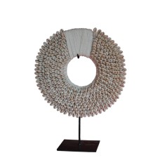 Round Cowrie Shell White Tribal Necklace On Stand 23 cm