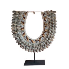 Half Round Grey Shell Tribal Necklace On Stand 30 cm