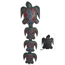 Wooden Red Blue Turtles Wall Relief 38 cm