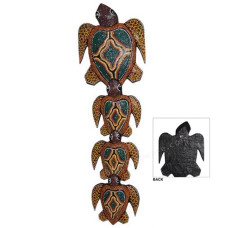 Wood Yellow Green Turtles Wall Relief 38 cm