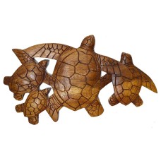 Wooden Brown Turtle Family Wall Relief 38 cm