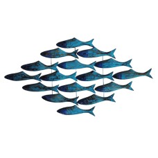 Wooden Fish Troops Blue Wash Wall Hanging 95 cm