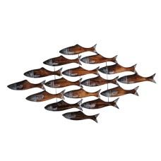 Wooden Fish Troops Brown White Wash Wall Hanging 95 cm
