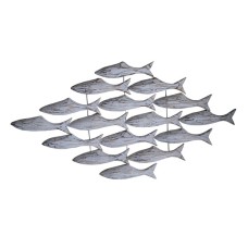 Wooden Fish Troops White Wash Wall Hanging 95 cm