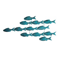Wooden Blue Wash Fish Troops Wall Hanging 95 cm