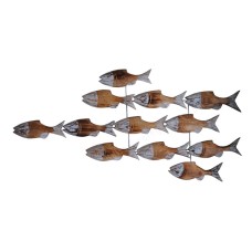 Wooden Fish Troops Rustic Brown White Wall Hanging 95 cm