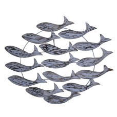 Wooden Fish Troops White Wash Wall Hanging 60 cm