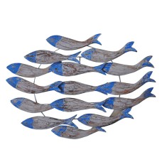 Wooden Fish Troops Blue White Wash Wall Hanging 70 cm