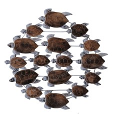 Wooden Turtle Troops Brown White Wash Wall Hanging 65 cm