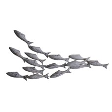 Wooden Fish Troops White Wash Wall Hanging 115 cm