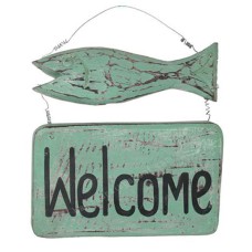 WELCOME Wooden Fish Hanging Sign 30 cm