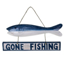 Wooden Hanging Fish Gone Fishing Sign 40 cm