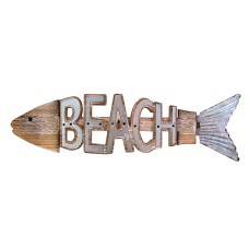 Wooden Skeleton Fish Beach Sign 25 cm