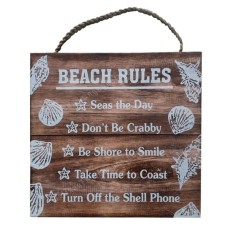 Wooden Hanging Rustic Beach Rules Sign 40 cm