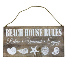 Wood Rustic Beach House Rules Sign 40 cm