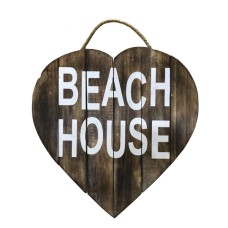 Wooden Rustic Heart Beach House Sign 40 cm