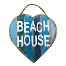 Wooden Blue Heart Beach House Sign 40 cm