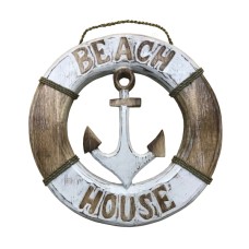 Wooden Buoy Beach House Sign 30 cm