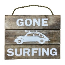 Wooden Rustic Beetle Gone Surfing Sign 30 cm