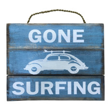 Wood Blue Beetle Gone Surfing Sign 30 cm