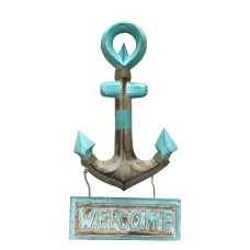 Wooden Blue Hanging Anchor Welcome Sign 35 cm