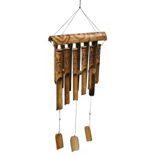 Double Bamboo Wind Chime Burnt Sun Dots Motif 90 cm