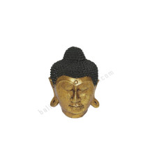 Wood Black Gold Buddha Head Statue 20 cm