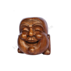 Wood Happy Buddha Head 15 cm