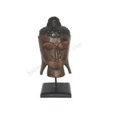 Wooden Buddha Head Brown Black Stand 40 cm