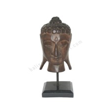 Wooden Buddha Head Brown Black Stand 30 cm