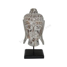 Wooden Buddha Head White Black Stand 40 cm