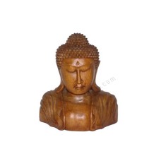 Wooden Natural Brown Buddha Head Statue 30 cm
