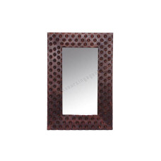 Wood Mirror Rectangle Dots Motif Tea Brown 45 cm
