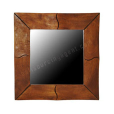 Wood Mirror Square Bamboo Motif Tea Brown 70 cm